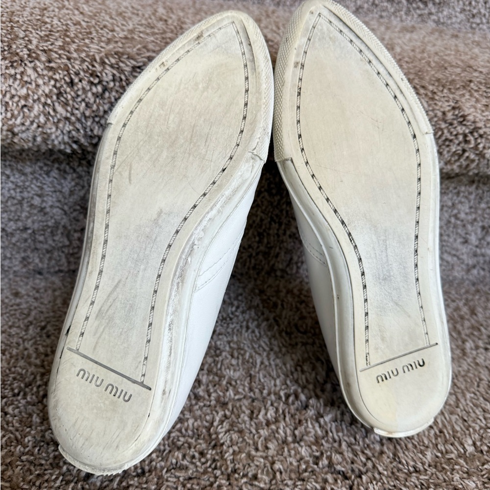 Miu Miu Cream Slip-On Flats with Silver Tips - Picture 15 of 16
